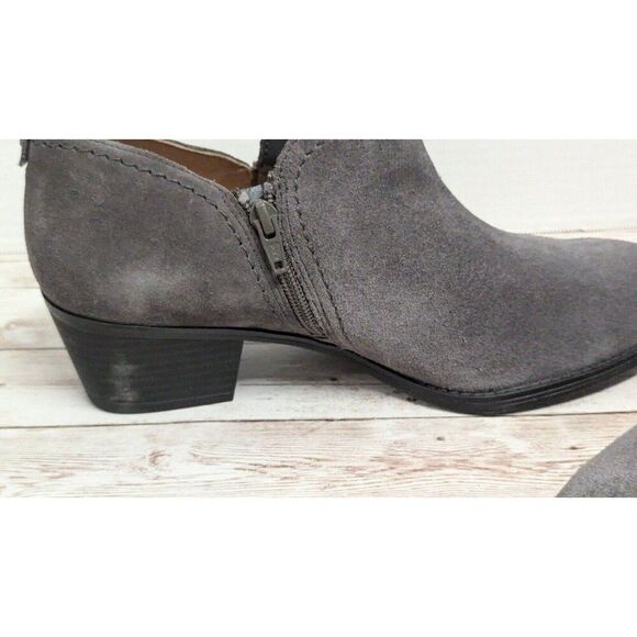 Naturalizer Womens 10 Gray Black Chelsea Boots Suede Zip Block Heel Almond Toe - Picture 9 of 11